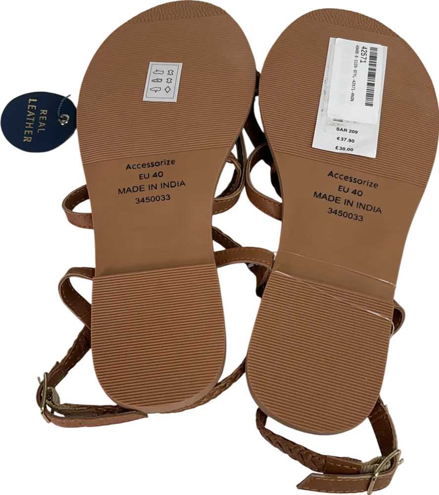 Accessorize Tan Strappy Wide Fit Leather Sandals Tan UK 7 EU 40 👠