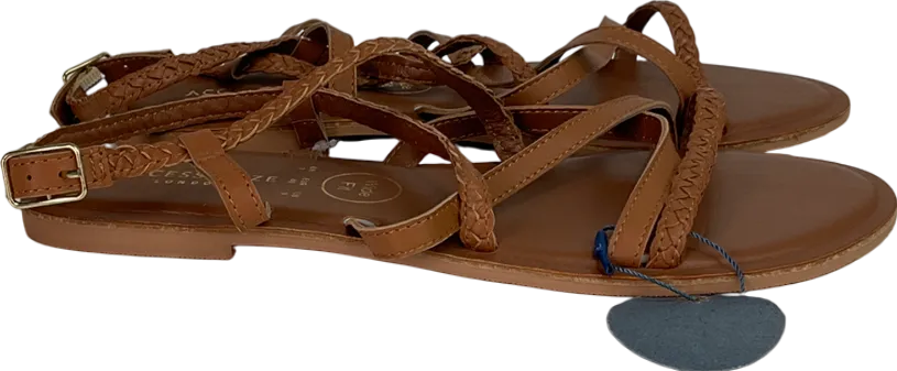 Accessorize Tan Strappy Wide Fit Leather Sandals Tan UK 7 EU 40 👠