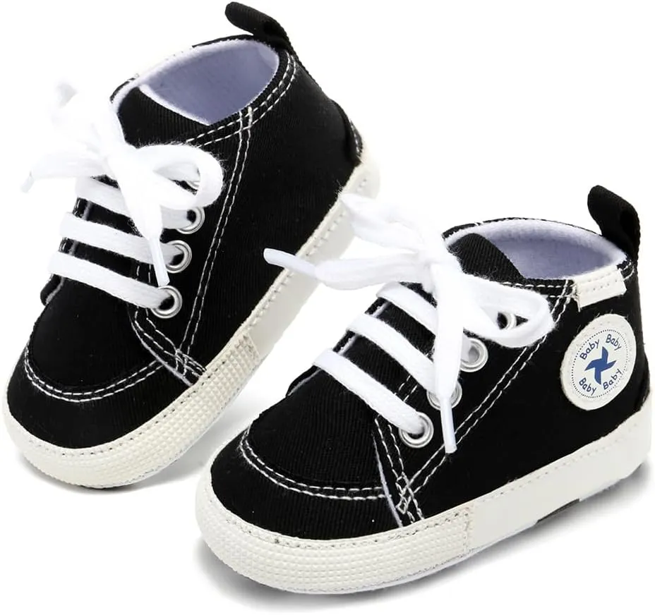 Baby Girls Boys Shoes Soft Anti-Slip Sole Newborn First Walkers High Top Canvas Denim Unisex Infant Sneaker