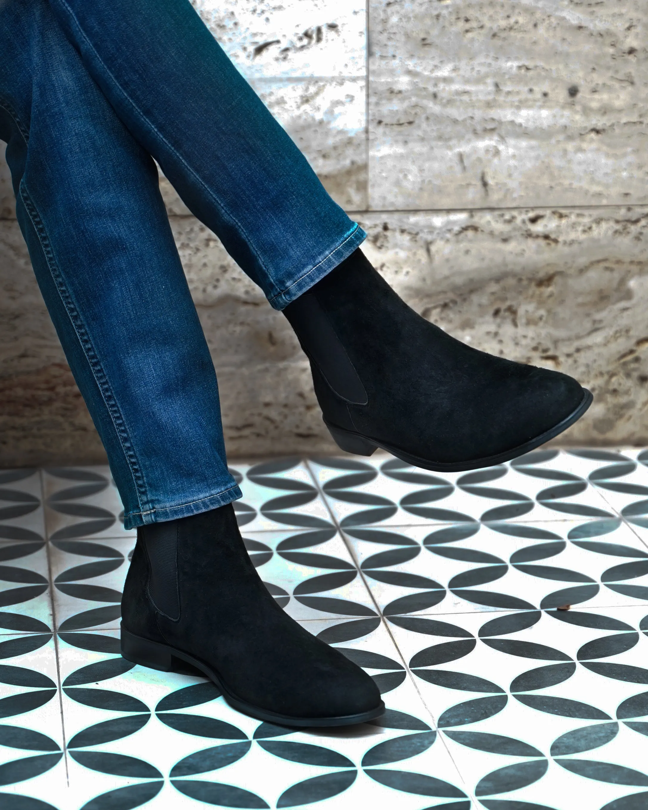 Bochum - Men's Black Kid Suede Chelsea Boot