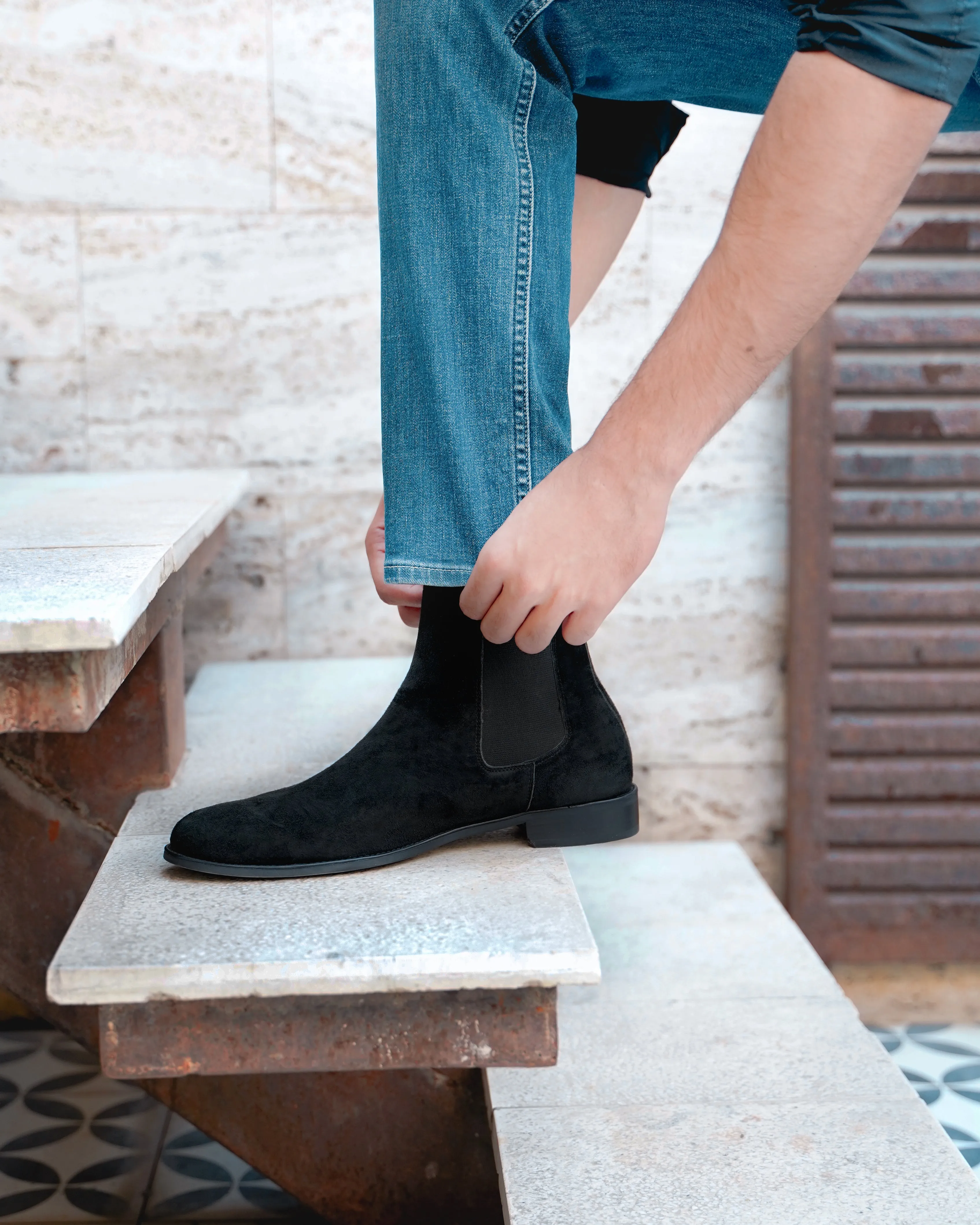 Bochum - Men's Black Kid Suede Chelsea Boot