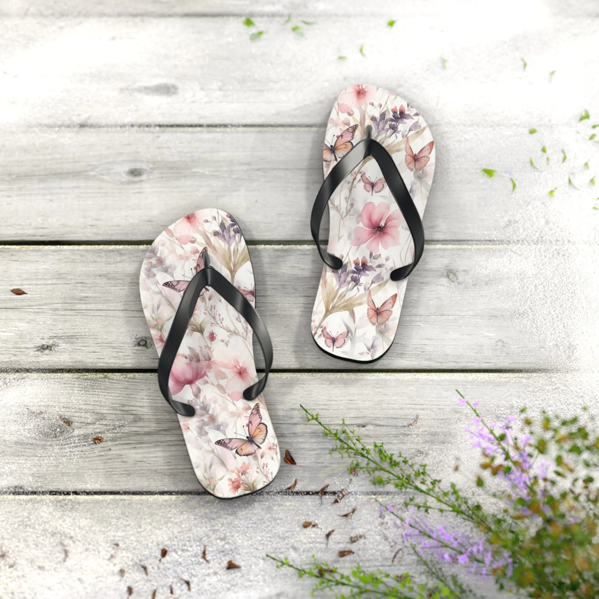 Butterfly  Flip Flops, Floral Beach Sandals