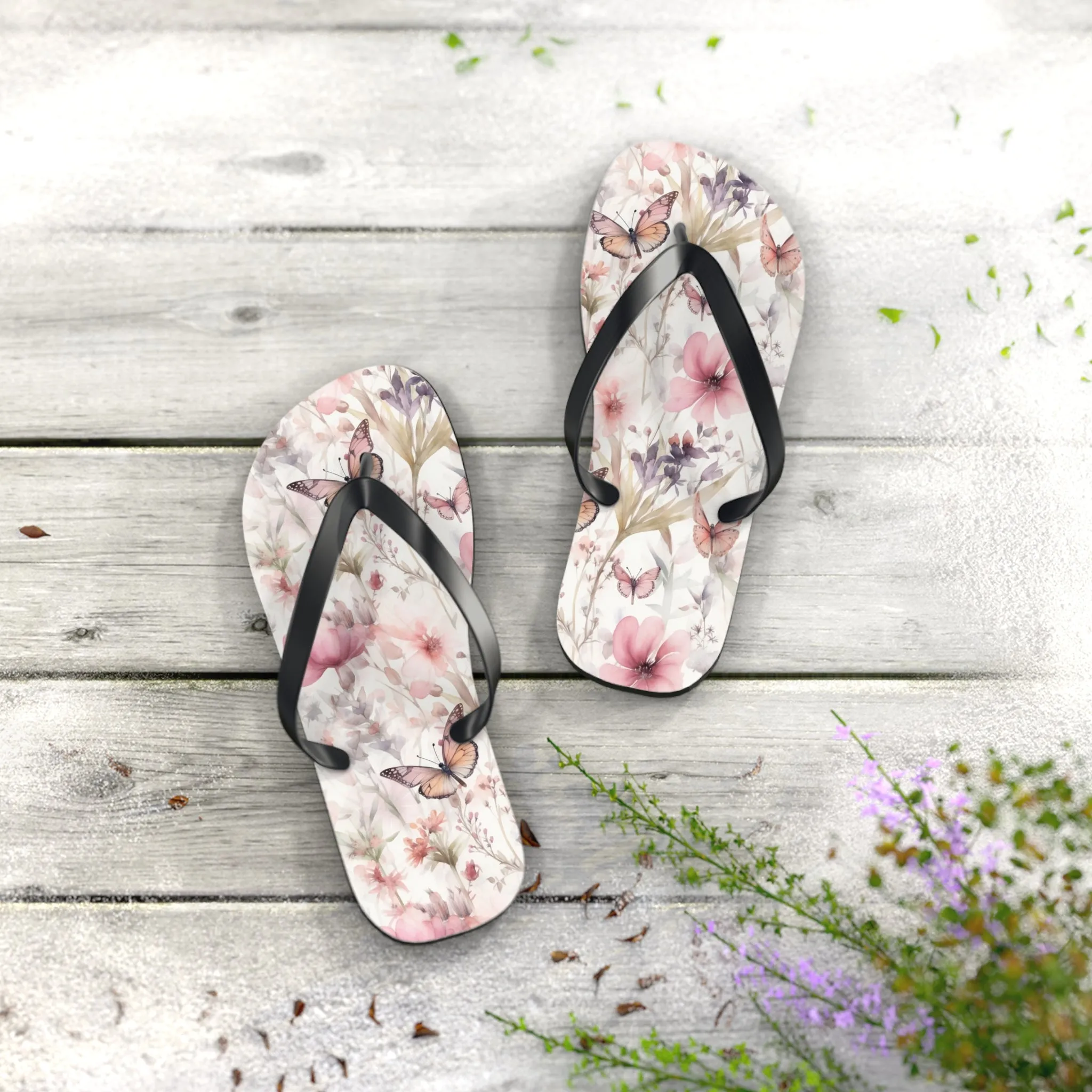 Butterfly  Flip Flops, Floral Beach Sandals