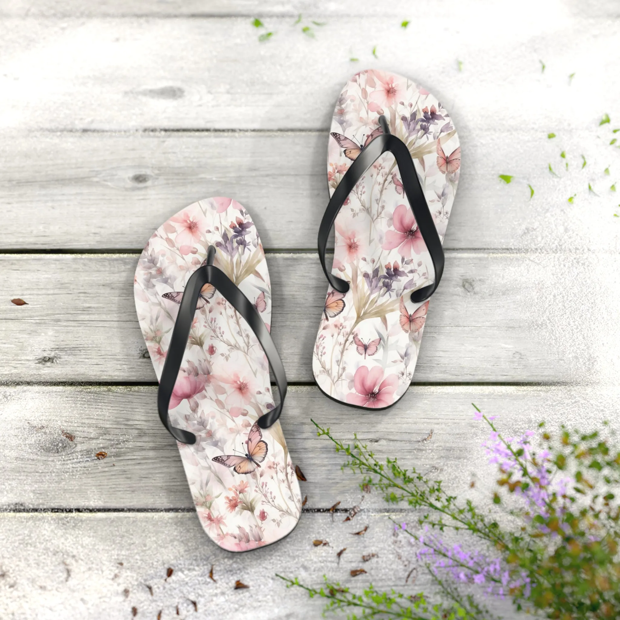 Butterfly  Flip Flops, Floral Beach Sandals