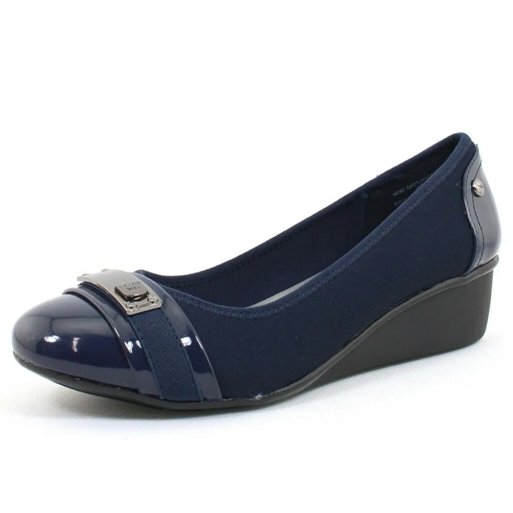 Dalfon Navy Fabric Anne Klein Wedge Pumps