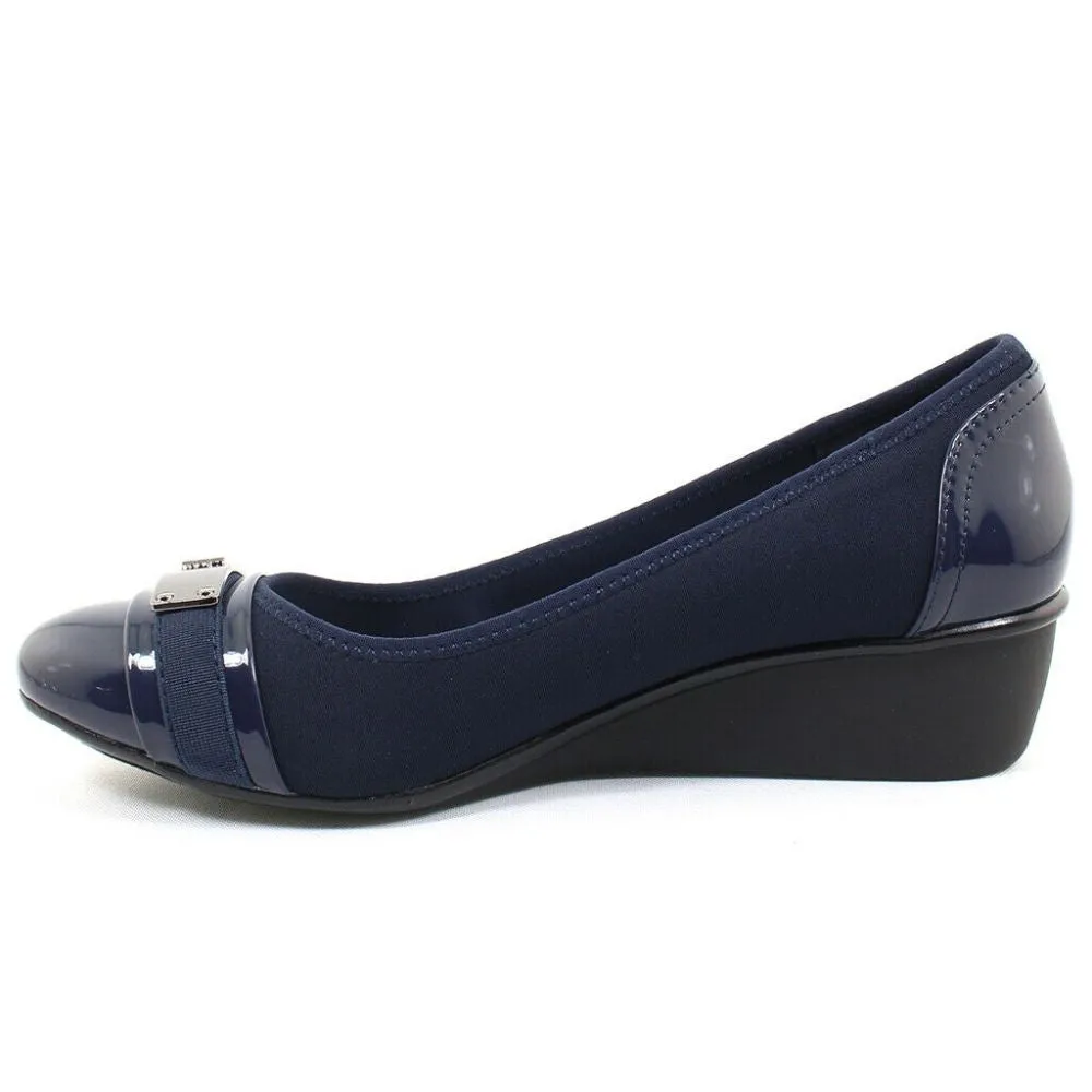 Dalfon Navy Fabric Anne Klein Wedge Pumps