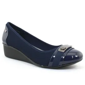 Dalfon Navy Fabric Anne Klein Wedge Pumps