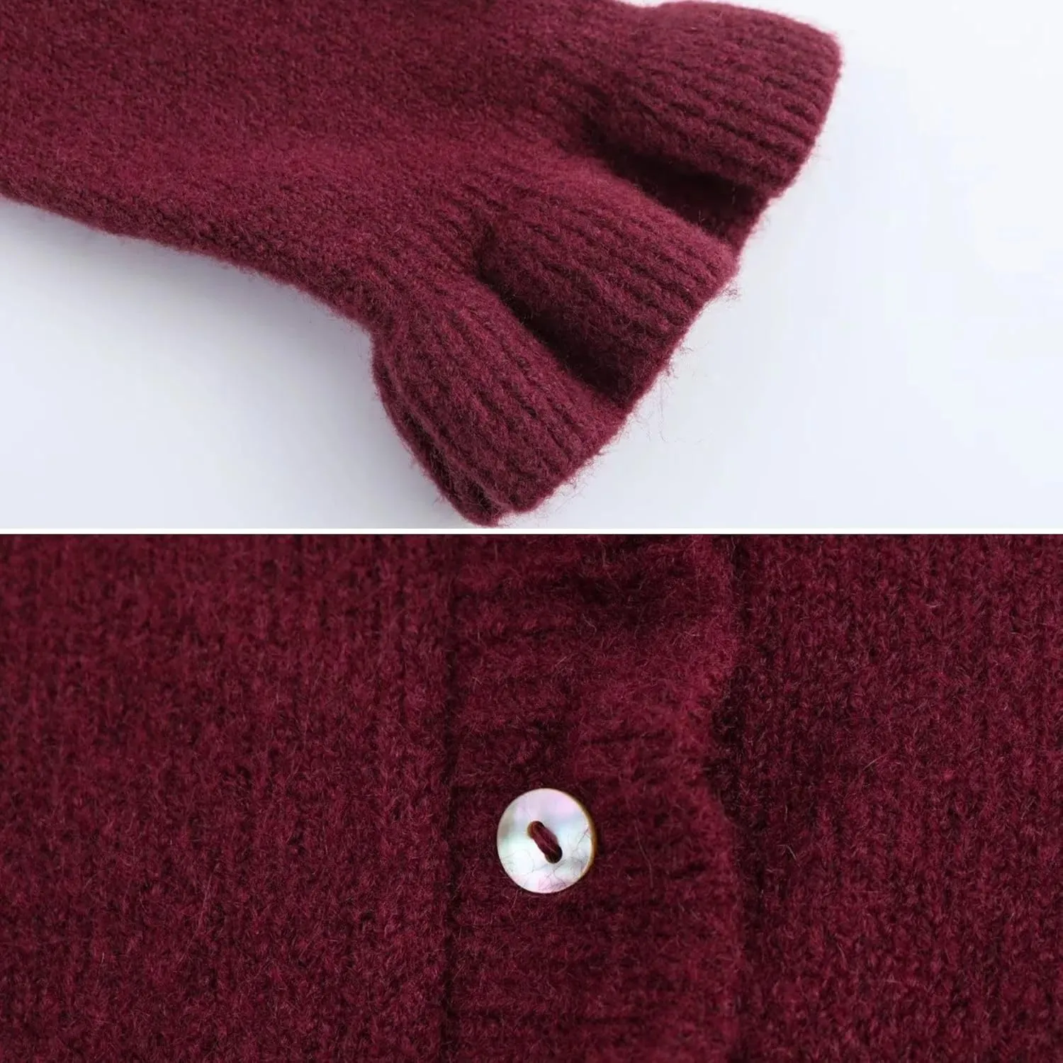 FindThy Womens Cropped Cardigan Sweater Trendy Crewneck Ruffle Long Sleeve Button Down Knitwear Tops