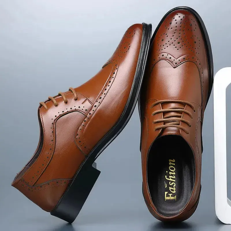 Handcrafted Mens  Oxford Shoes Genuine Calfskin Leather Brogue Dress Shoes