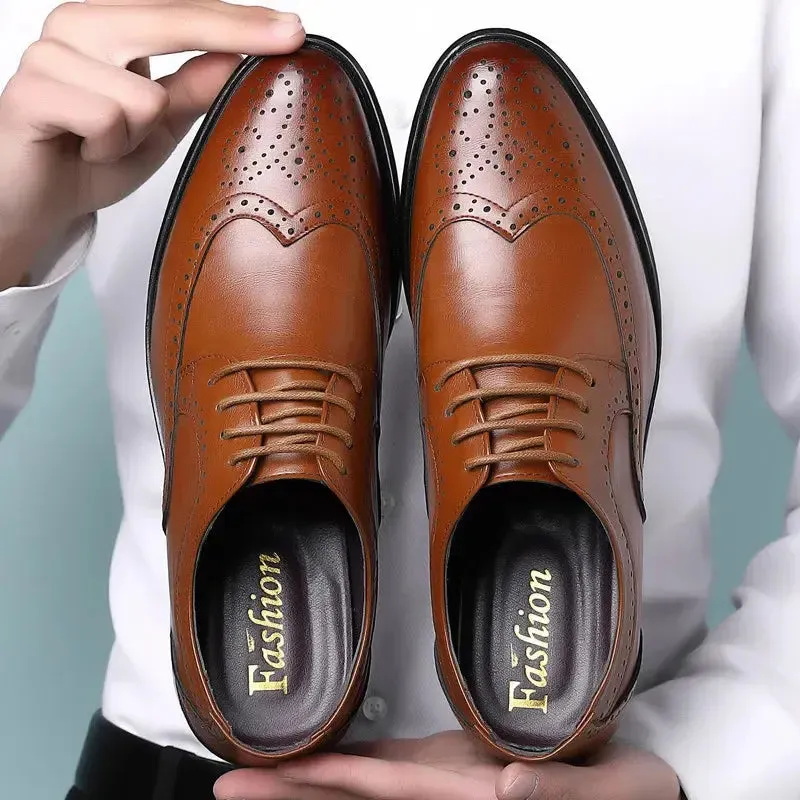 Handcrafted Mens  Oxford Shoes Genuine Calfskin Leather Brogue Dress Shoes