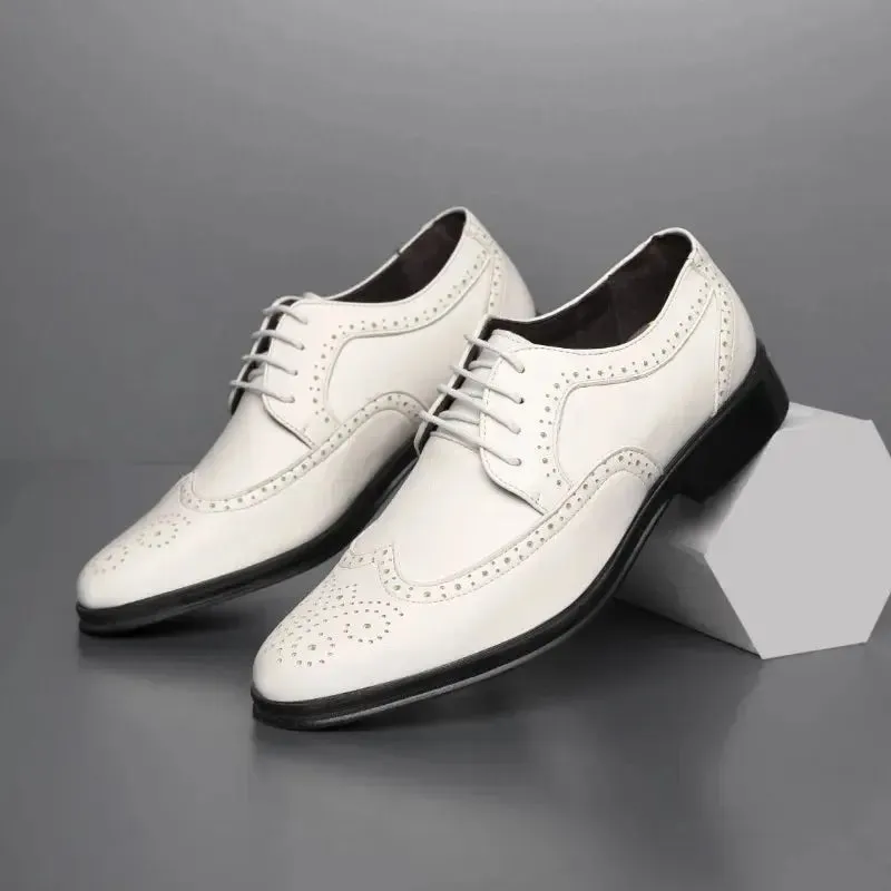 Handcrafted Mens  Oxford Shoes Genuine Calfskin Leather Brogue Dress Shoes