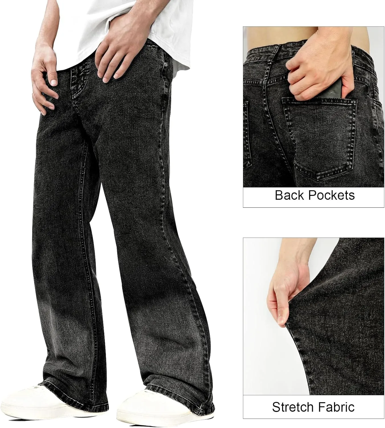 Heyfanee Men's Straight Leg Jeans Stretch Bootcut Denim Pants for Men Relaxed Fit