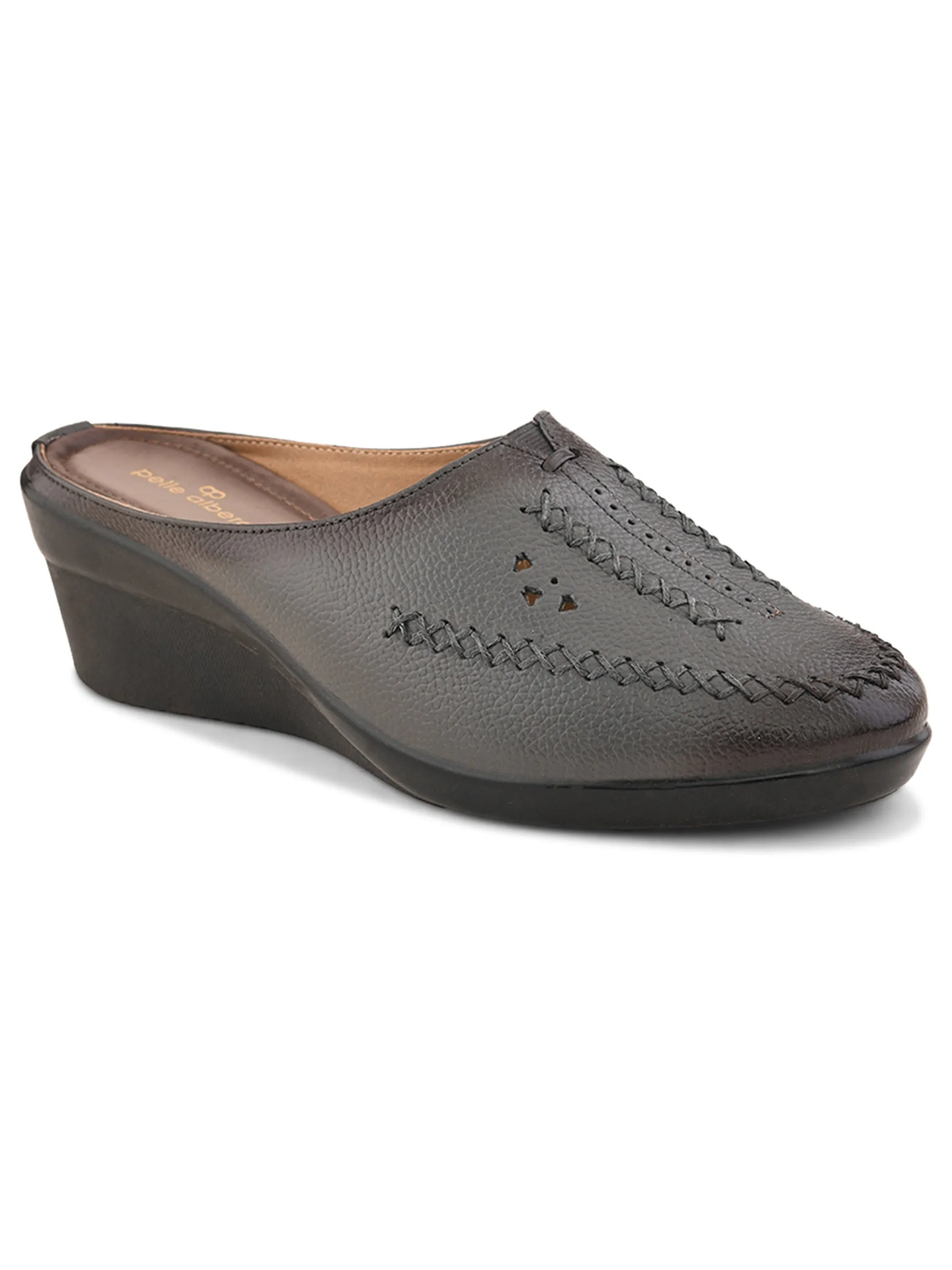 Pelle Albero Female's Grey Leather Wedge Heel Mules