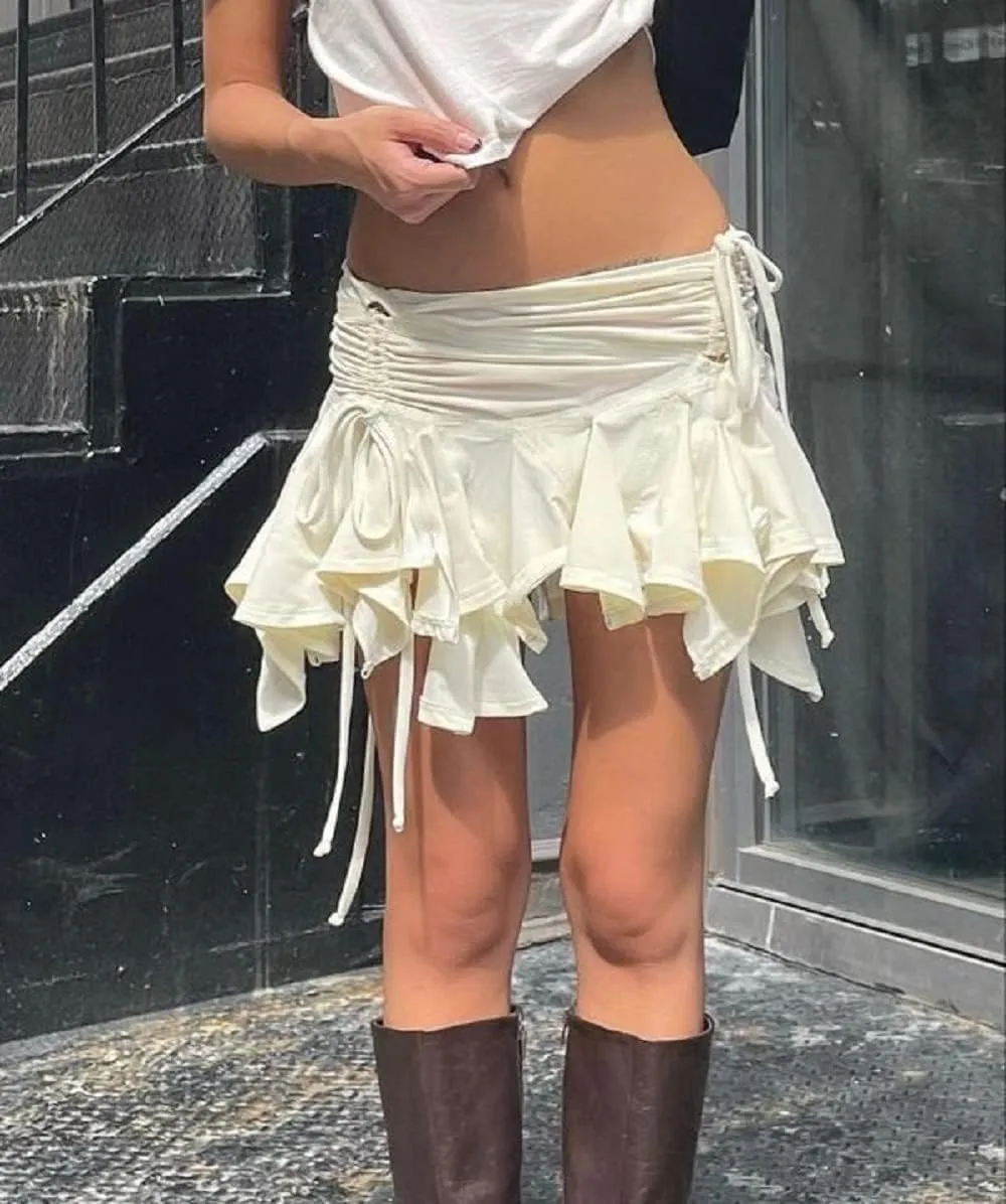 Women Low Waist Mini Skirts Cute Pleated A Line Short Denim Skirts 00s Retro Cargo Skirt Vintage Harajuku Streetwear