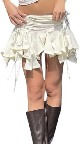 Women Low Waist Mini Skirts Cute Pleated A Line Short Denim Skirts 00s Retro Cargo Skirt Vintage Harajuku Streetwear