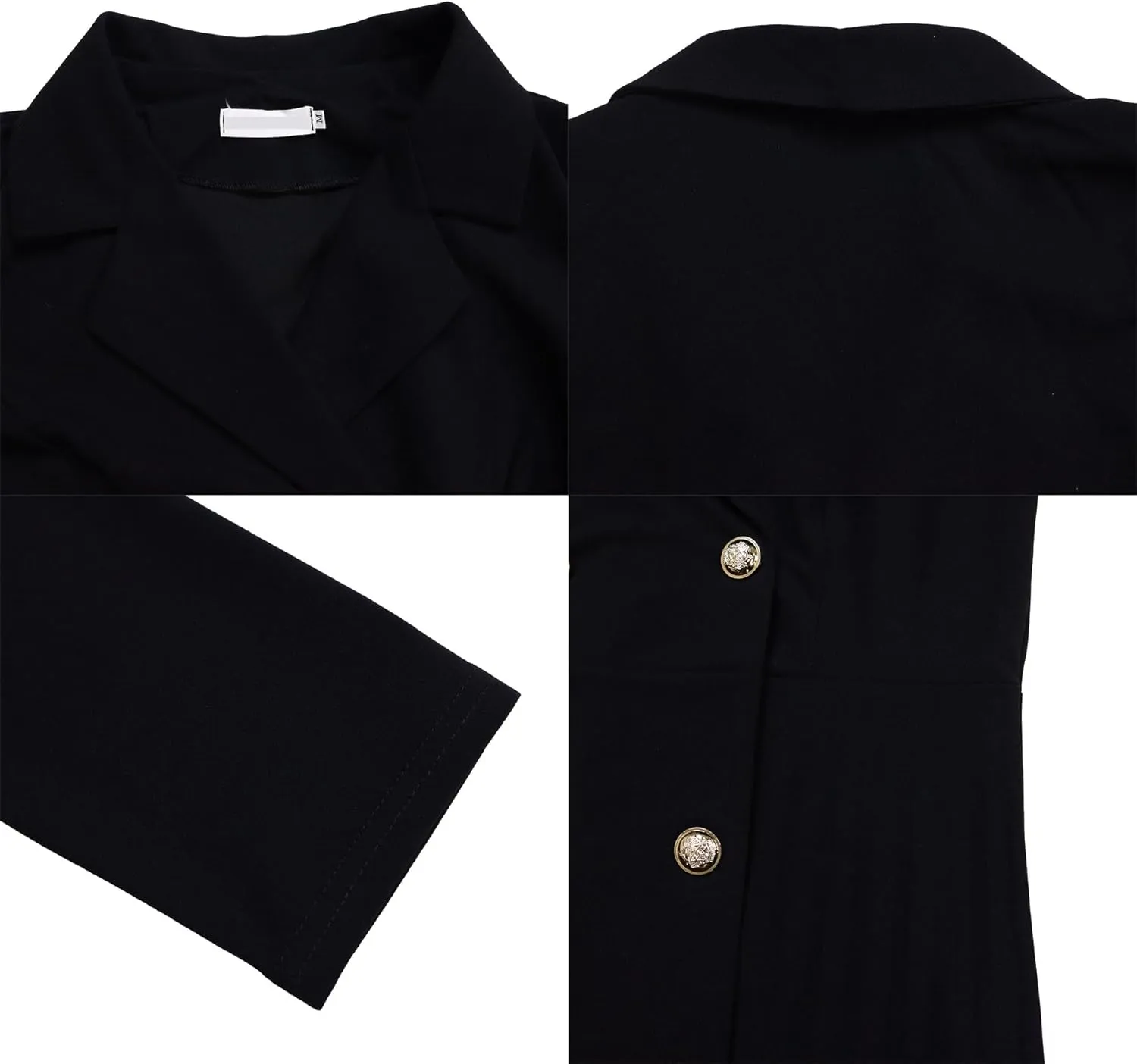 Women's Lapel Neck Double Breasted Blazer Dress Business Elegant 3/4 Sleeve Pleated Midi Dress with Belt