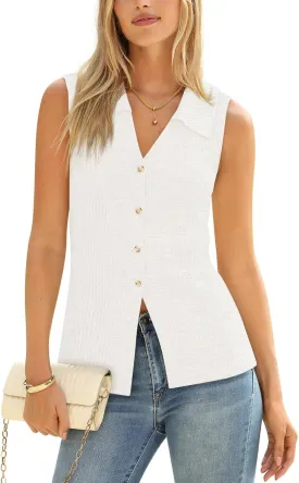 Yousify Women's Knit Tank Tops 2025 Summer V Neck Button Down Sweater Vest Casual Sleeveless Top